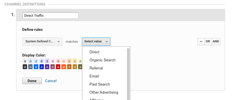System defined channels in Google Analytics